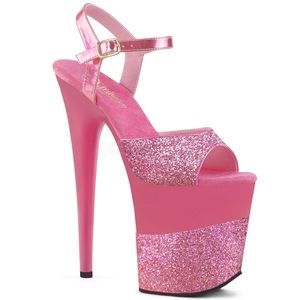PLEASER Flamingo 809-2G Pink Glitter Platform Heels